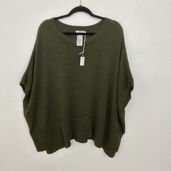 Chicos L/XL Green Pullover Kimono Short Sleeve Knit Sweater Poncho Career Casual - Picture 6 of 11